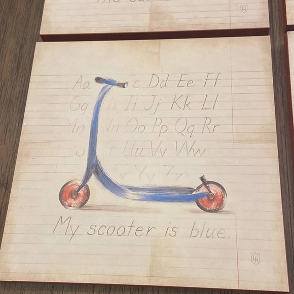 Art work - Pottery Barn Kids - set of 4 - Scooter, Red Car, Little Wagon, Bike - Picture 2 of 9